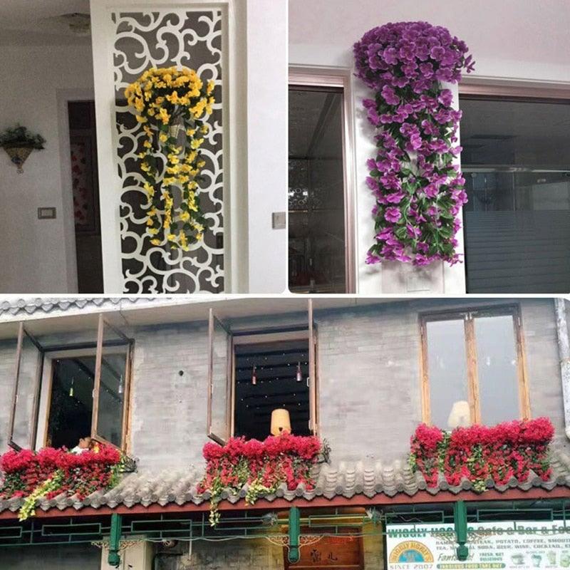 Artificial Flower Wisteria Basket Wall Hanging Flower Party Decoration Simulation For Valentine's Day Wedding Birthdays Hanging Basket Lifelike Garland for Home Wedding Garden/Yard String Floral Decoration