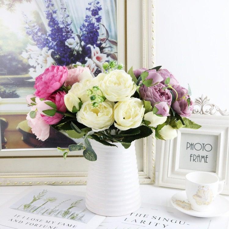 Artificial Roses Flowers Bundle Of Beautiful Silk Peony Bouquet For Home Wedding Party Scrapbook Decoration Accessories         Artificial Rose Flowers Bouquet Silk Flowers Rose for Home Bridal Wedding Party Festival Decor