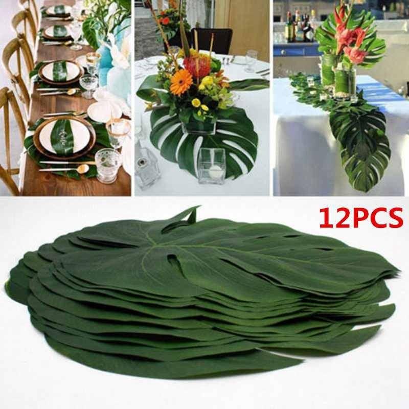 Artificial Tropical Palm Leaves For Hawaiian Luau Beach Birthday Jungle Party Wedding Home Table Decoration Accessories  Tropical Leaves with Stems Jungle Leaves Decorations for Hawaiian Luau Party Beach Baby Shower Wedding Birthday Decorations