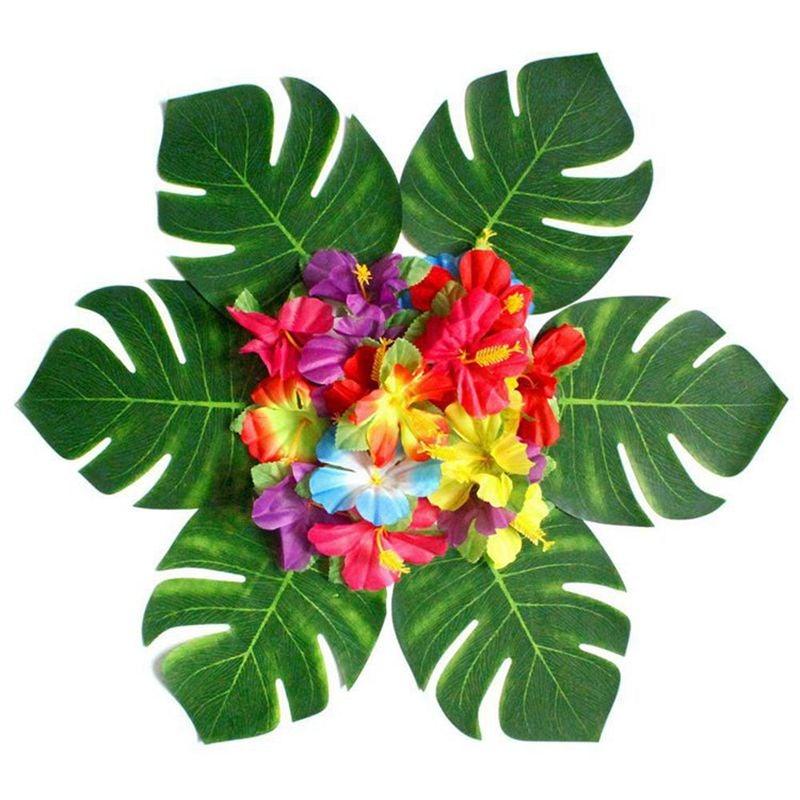 Artificial Tropical Palm Leaves For Hawaiian Luau Beach Birthday Jungle Party Wedding Home Table Decoration Accessories  Tropical Leaves with Stems Jungle Leaves Decorations for Hawaiian Luau Party Beach Baby Shower Wedding Birthday Decorations