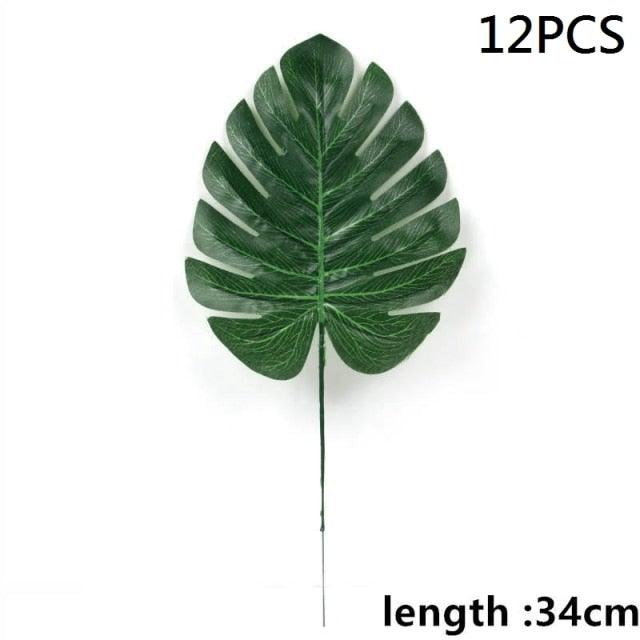 Artificial Tropical Palm Leaves For Hawaiian Luau Beach Birthday Jungle Party Wedding Home Table Decoration Accessories  Tropical Leaves with Stems Jungle Leaves Decorations for Hawaiian Luau Party Beach Baby Shower Wedding Birthday Decorations