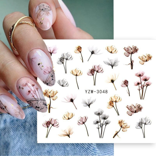 Autumn Simple Green Pink Pattern Water Nail Decal Sticker Flower Leaf Tree Winter Slider For Nail Art Manicuring Decoration Decals for Nail Art Decoration Including Hearts Stars Letters Bowknot Leaves Flowers Plants Fruits Butterflies