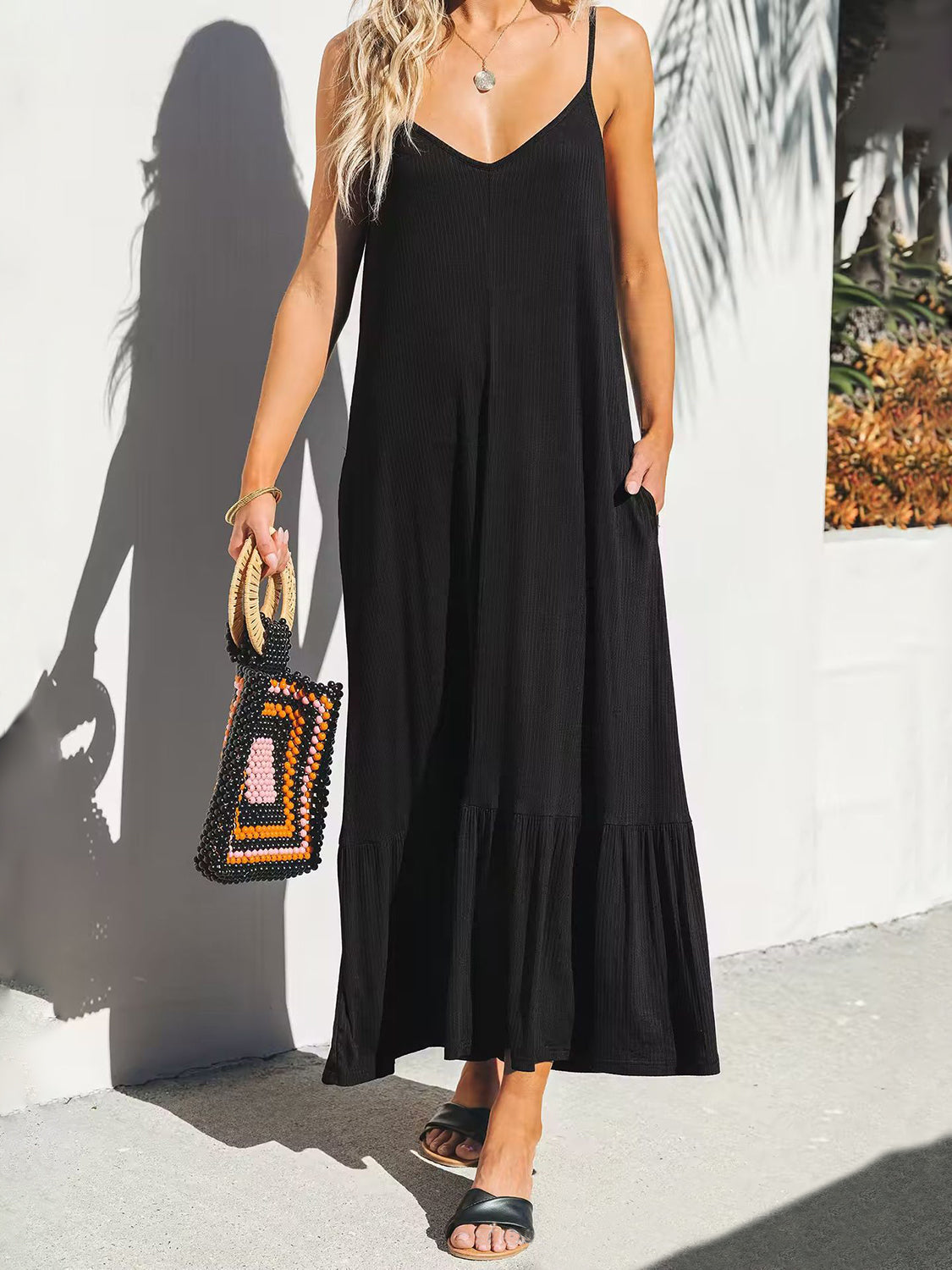 V-Neck Ruffled Hem Midi Dress Stylish And Comfortable Dress For Women