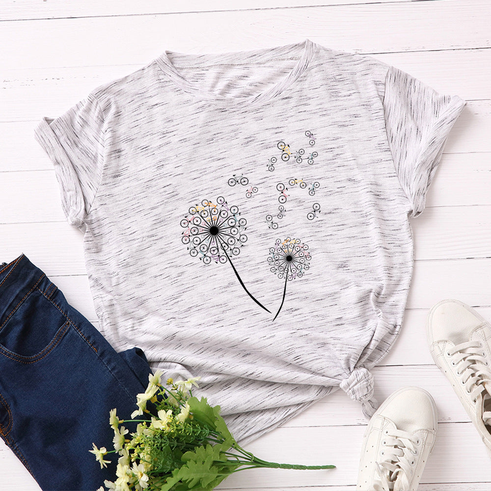 Women's Loose Dandelion Bike Round Neck Short Sleeve T-shirt