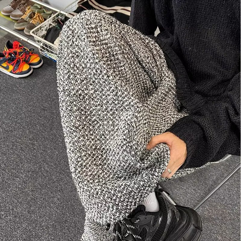 American Retro Houndstooth Woolen Wide-leg Pants Men