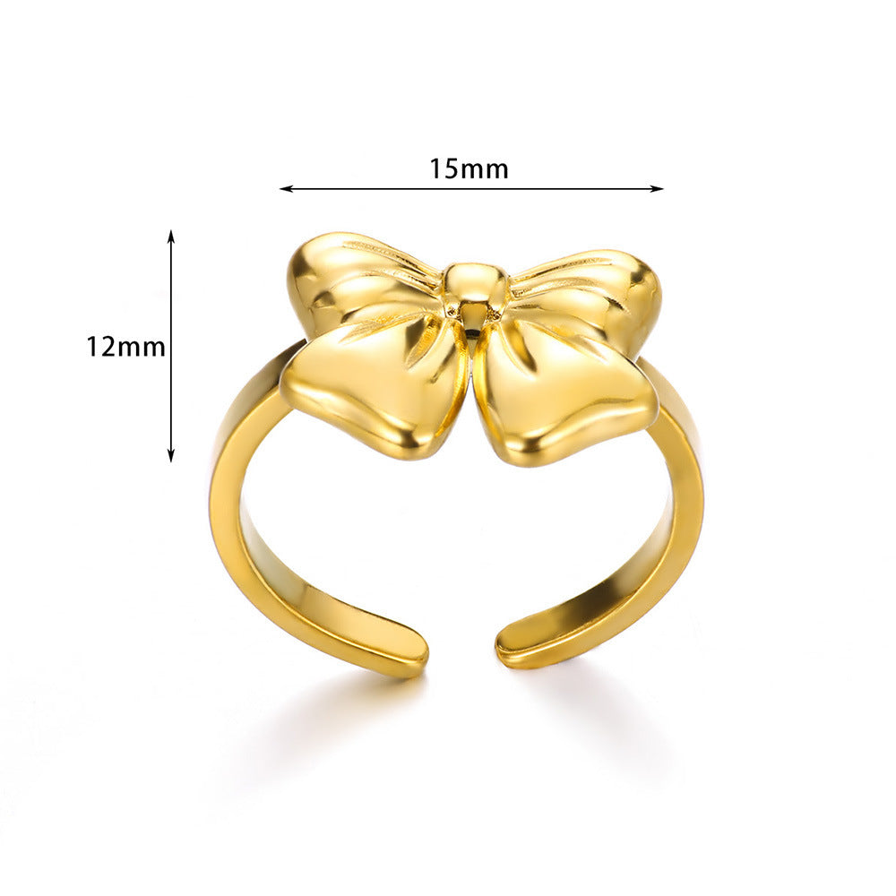 Titanium Steel 18K Gold Plating Bow Ring