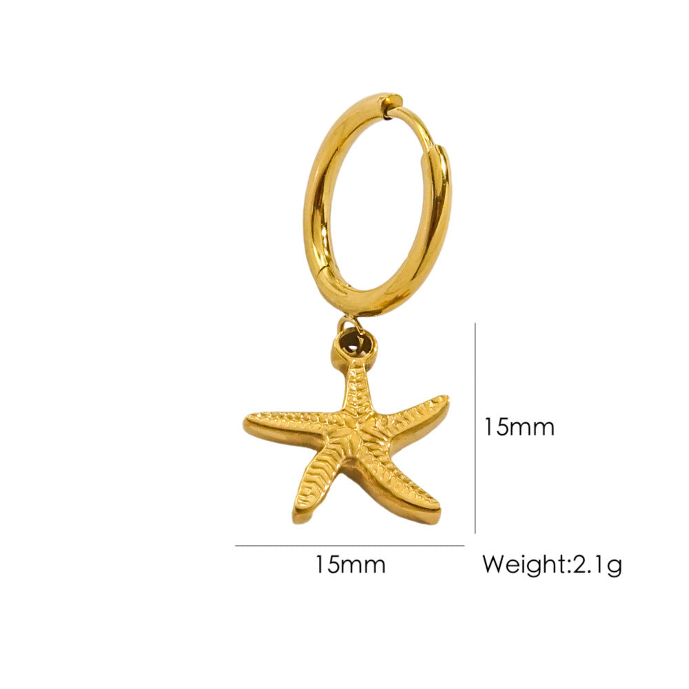 Single Summer Marine Elements Series Stainless Steel 14K Gold Pendant Earrings Tropical Beach Wind Starfish