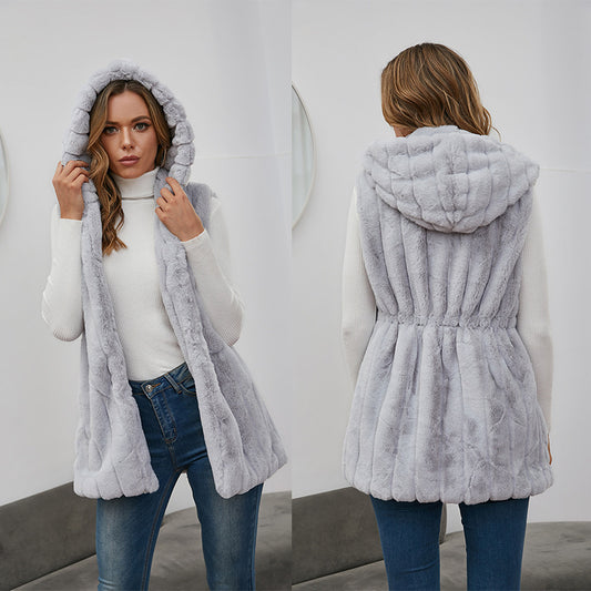 Hooded Vest Women Spring And Autumn Faux Fur Autumn And Winter