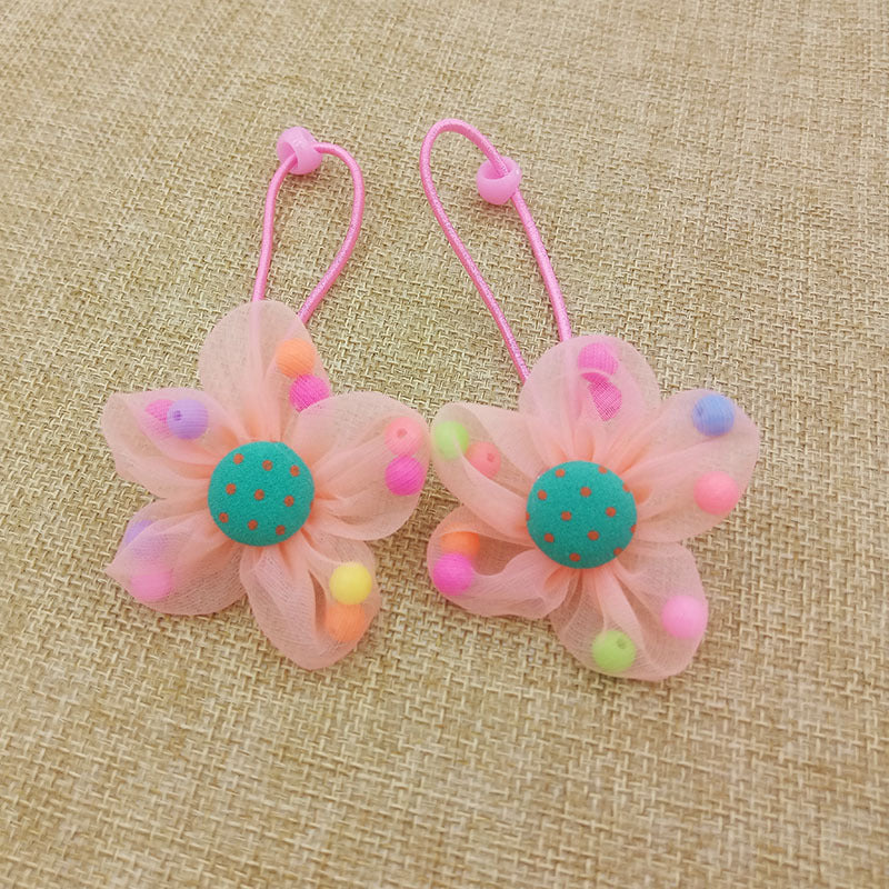 Chiffon Flower Beads Buckle Children's Head Ornaments Rubber Band Hair Ring