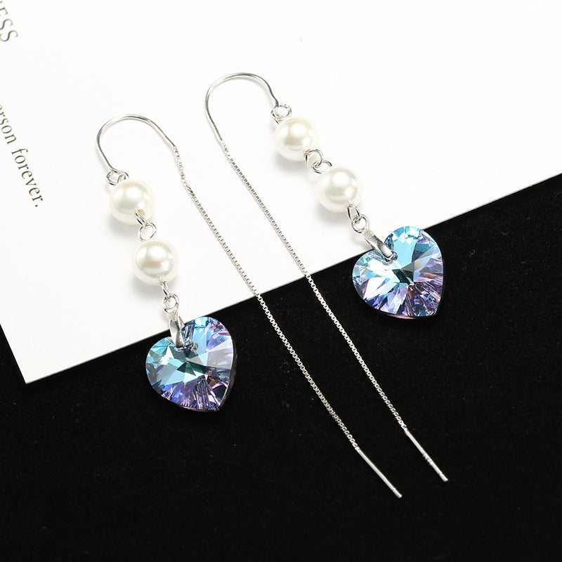 Creative Women's Fashion Earrings With Crystal Heart-shaped Pearls