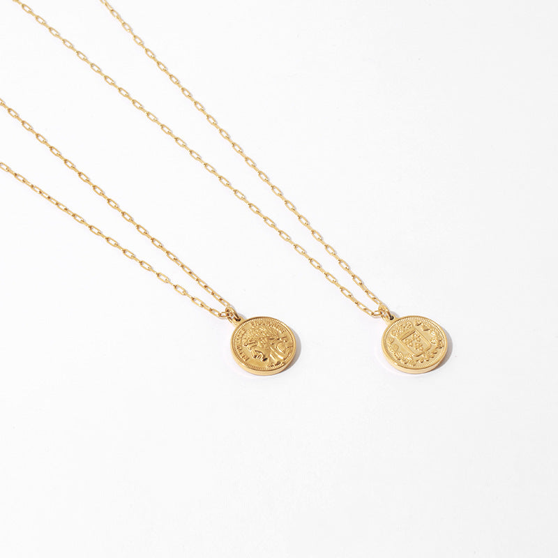 Round Coin Roman  Relief Necklace