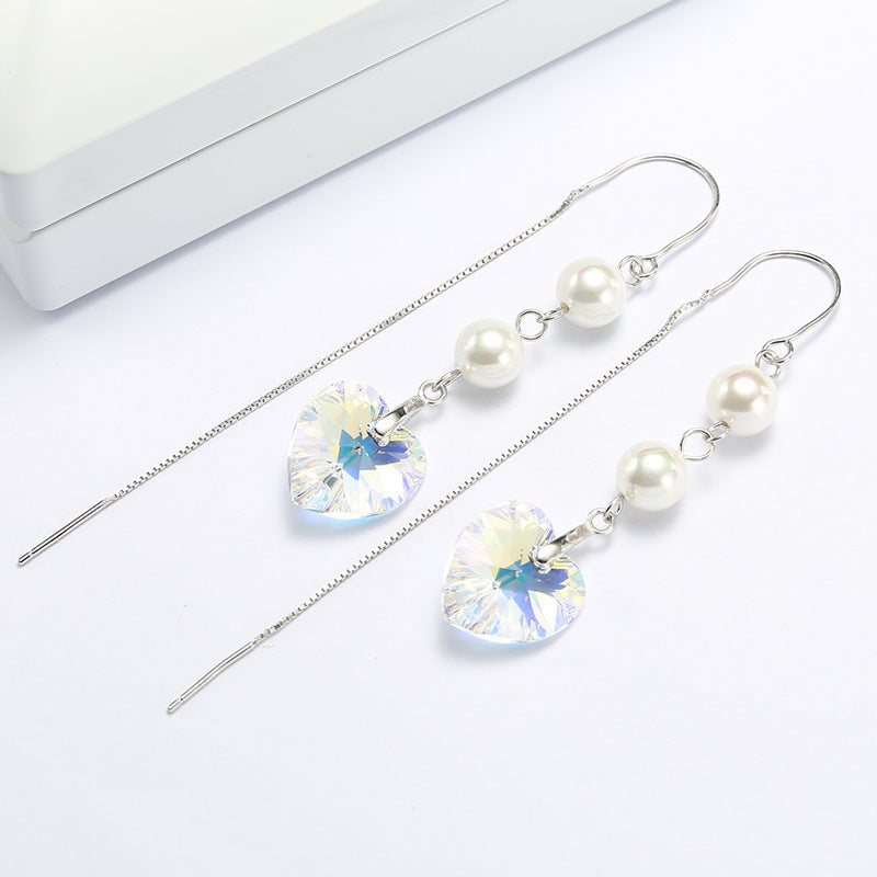 Creative Women's Fashion Earrings With Crystal Heart-shaped Pearls