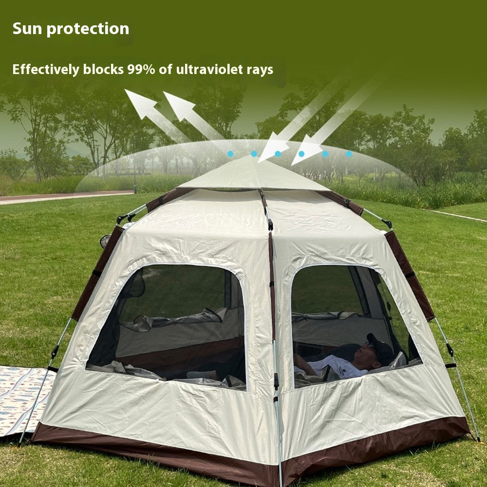 Outdoor Camping Camping Beige Khaki Large Hexagonal Tent Windproof Waterproof Anti Mosquito