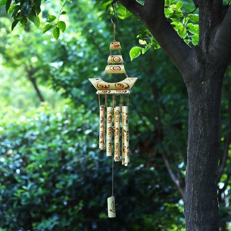Bamboo Wind Chimes Pendant Balcony Outdoor Yard Garden Home Handmade Craft Wind Chimes With Rotating Hook Outdoor Decor Wind Chimes for Garden Patio Yard Home Antique Tubes Bell Handmade Wind Chime Wall Hanging Crafts Gift