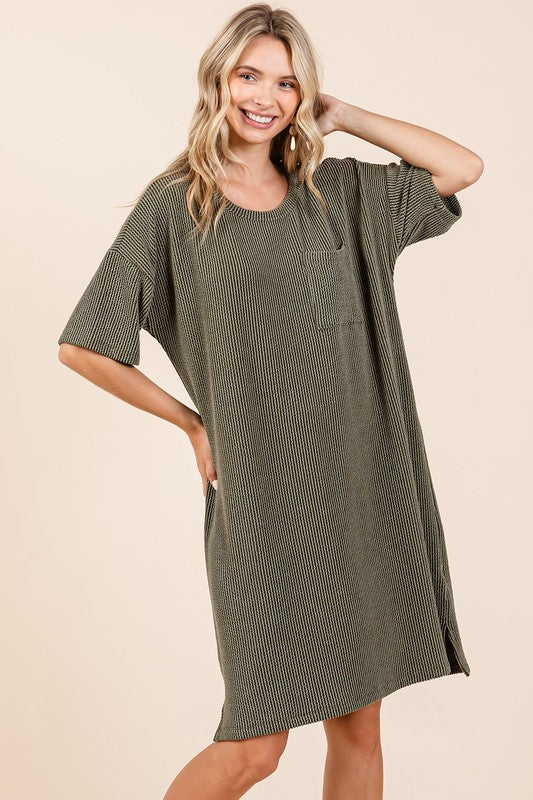 Urban Rib Knit Short Sleeve Tee Dress For Women – Comfortable, Trendy, Chic & Versatile Dress for Casual Occasions