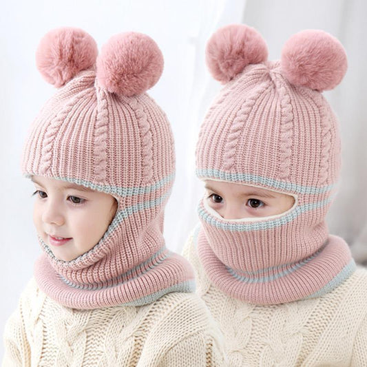 Beanies Baby Hat Pompon Winter Hat For Children Kids Balaclava Cap Knitted For Boys Girls Solid Color Warmer Beanie Caps Kids Winter Pompom Hat Knitted Ski Beanie Hat Double Pompom Beanie Cap for Girls Boys Kids Beanie Winter Hat Baby Kids Infant Toddler