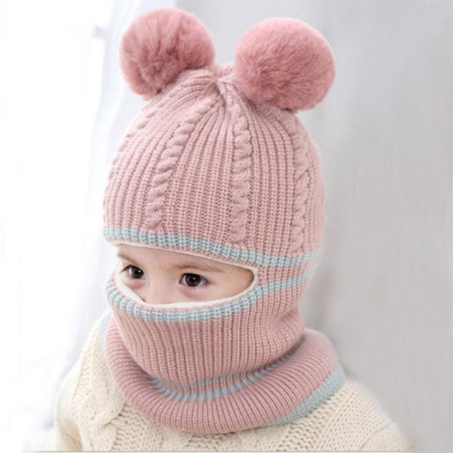 Beanies Baby Hat Pompon Winter Hat For Children Kids Balaclava Cap Knitted For Boys Girls Solid Color Warmer Beanie Caps Kids Winter Pompom Hat Knitted Ski Beanie Hat Double Pompom Beanie Cap for Girls Boys Kids Beanie Winter Hat Baby Kids Infant Toddler
