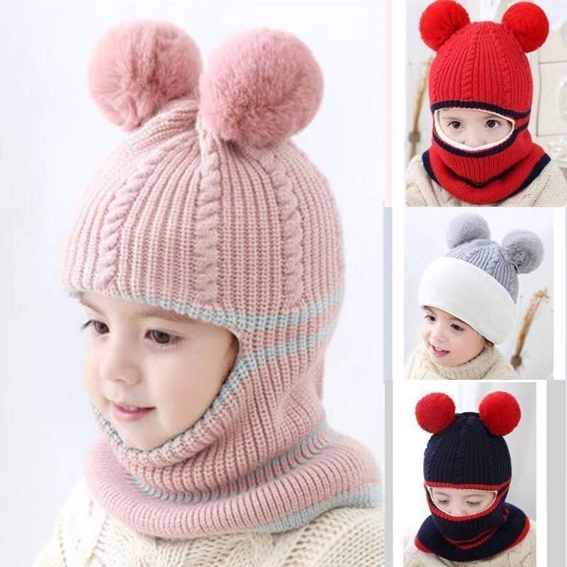 Beanies Baby Hat Pompon Winter Hat For Children Kids Balaclava Cap Knitted For Boys Girls Solid Color Warmer Beanie Caps Kids Winter Pompom Hat Knitted Ski Beanie Hat Double Pompom Beanie Cap for Girls Boys Kids Beanie Winter Hat Baby Kids Infant Toddler