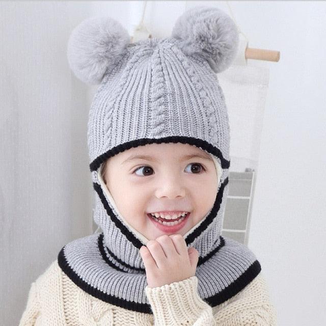 Beanies Baby Hat Pompon Winter Hat For Children Kids Balaclava Cap Knitted For Boys Girls Solid Color Warmer Beanie Caps Kids Winter Pompom Hat Knitted Ski Beanie Hat Double Pompom Beanie Cap for Girls Boys Kids Beanie Winter Hat Baby Kids Infant Toddler