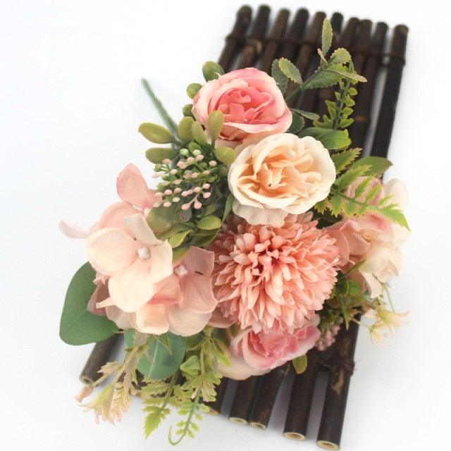 Beautiful Silk Hydrangeas Artificial Wedding Flowers For Bride Hand Silk Blooming Peony Fake Flowers Home Decoration