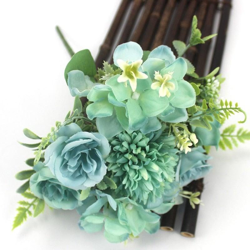 Beautiful Silk Hydrangeas Artificial Wedding Flowers For Bride Hand Silk Blooming Peony Fake Flowers Home Decoration