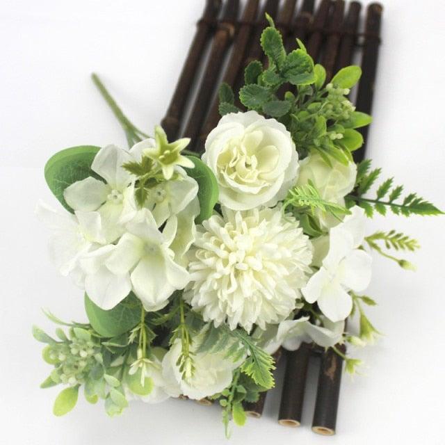 Beautiful Silk Hydrangeas Artificial Wedding Flowers For Bride Hand Silk Blooming Peony Fake Flowers Home Decoration