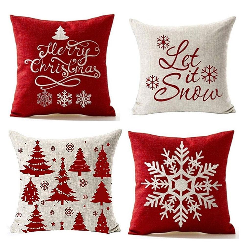Beautiful Snowflake In Red Merry Christmas Gifts Xmas Cushion Cover Case Decorations Winter Holiday Party Pillow Zipper Pillowcase For Sofa Home Office Living Room Car