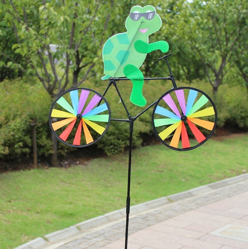 Puppy Animal On Bike Diy Windmill Animal Bicycle Wind Spinner Whirligig Garden Lawn Decorative Gadgets Kids Outdoor Toys