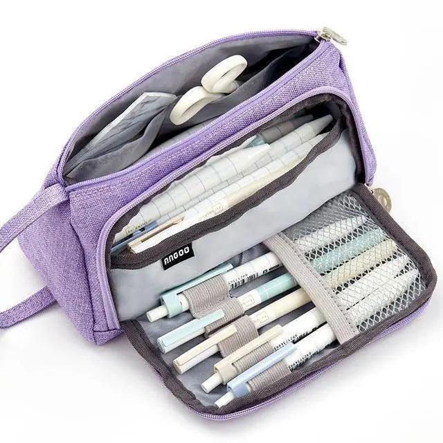 Big Storage Large Capacity Pencil Case Kids Pencil Bag For Students Vintage Grid Print Fabric Stationary Bag School Supply