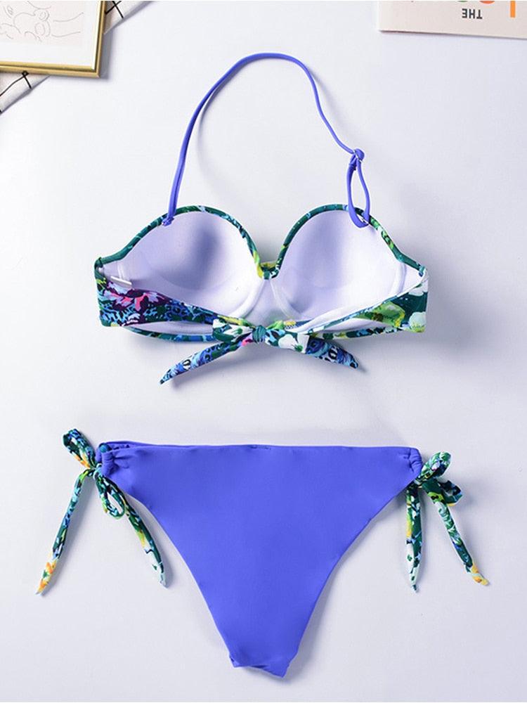 Bikini Sets Solid Color Swimsuit  Mid-Waist  Gather Cup Bikinis Women Swimwear Female Bathing Suits Beach wear  Two Piece Swimsuits Triangle Bikini swimsuits for Women