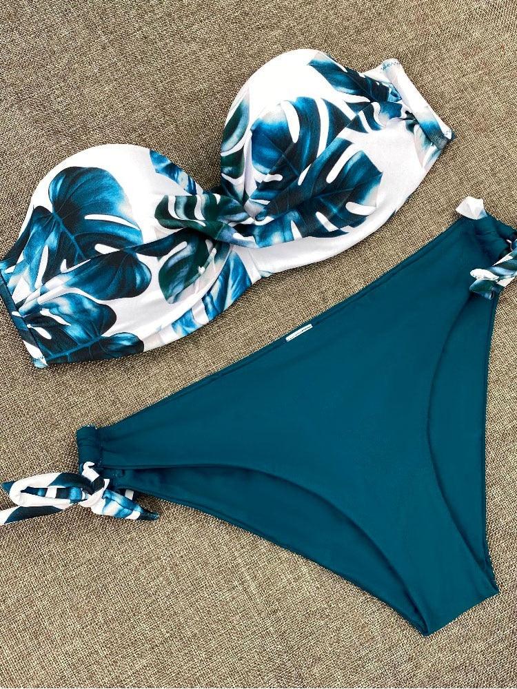 Bikini Sets Solid Color Swimsuit  Mid-Waist  Gather Cup Bikinis Women Swimwear Female Bathing Suits Beach wear  Two Piece Swimsuits Triangle Bikini swimsuits for Women