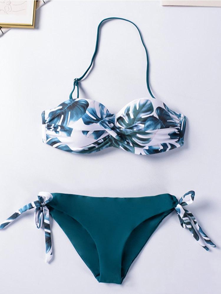 Bikini Sets Solid Color Swimsuit  Mid-Waist  Gather Cup Bikinis Women Swimwear Female Bathing Suits Beach wear  Two Piece Swimsuits Triangle Bikini swimsuits for Women