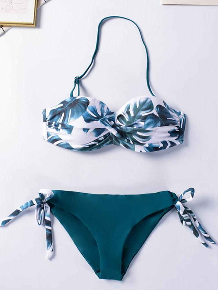 Bikini Sets Solid Color Swimsuit  Mid-Waist  Gather Cup Bikinis Women Swimwear Female Bathing Suits Beach wear  Two Piece Swimsuits Triangle Bikini swimsuits for Women