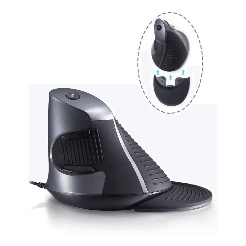 Black Ergonomic Design Vertical Mouse Adjustable DPI Optical Right Hand Mouse Reduce Wrist Pain 6 Buttons Modern Mouse For Computers Laptops PC