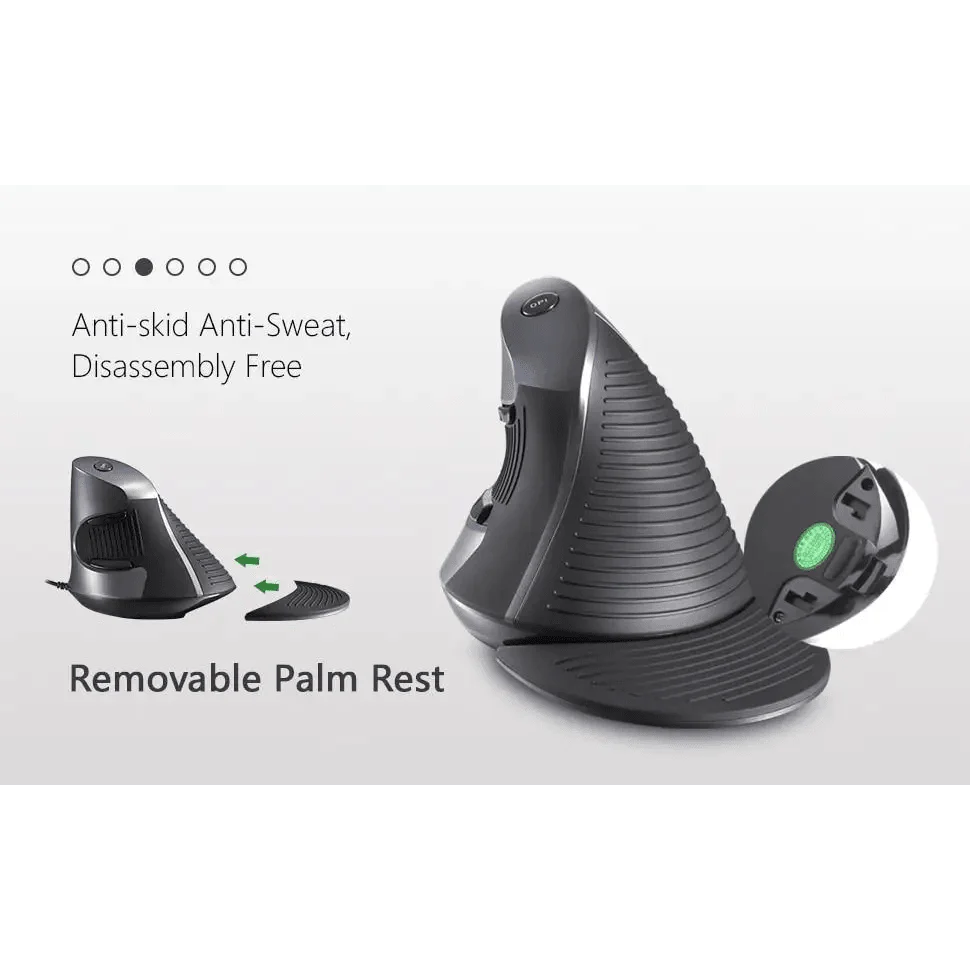 Black Ergonomic Design Vertical Mouse Adjustable DPI Optical Right Hand Mouse Reduce Wrist Pain 6 Buttons Modern Mouse For Computers Laptops PC