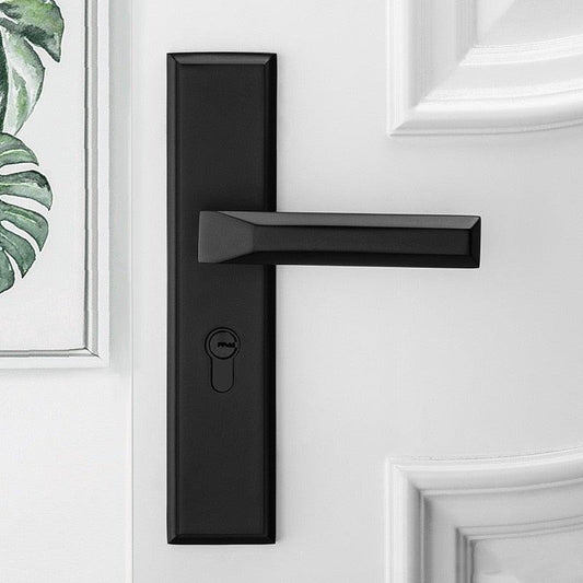 Black Interior Door Handle Door Lock for Bedroom White Plate Interior Door Lock For Bathroom Door Lever Bed And Bath Privacy Lock Contemporary Slim Square Design For Home Bedroom Bathroom  In Iron Black