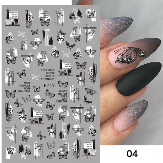 Black White Butterfly 3D Nails Sticker Geometry Decals Flower Gold Decals Designs For Nail Art Manicures Decorations Art Decorations Decoration Decal Self-Adhesive 3D Wave Design Decoration for Women Girls Tape Nail Art Stickers Decal Decoration