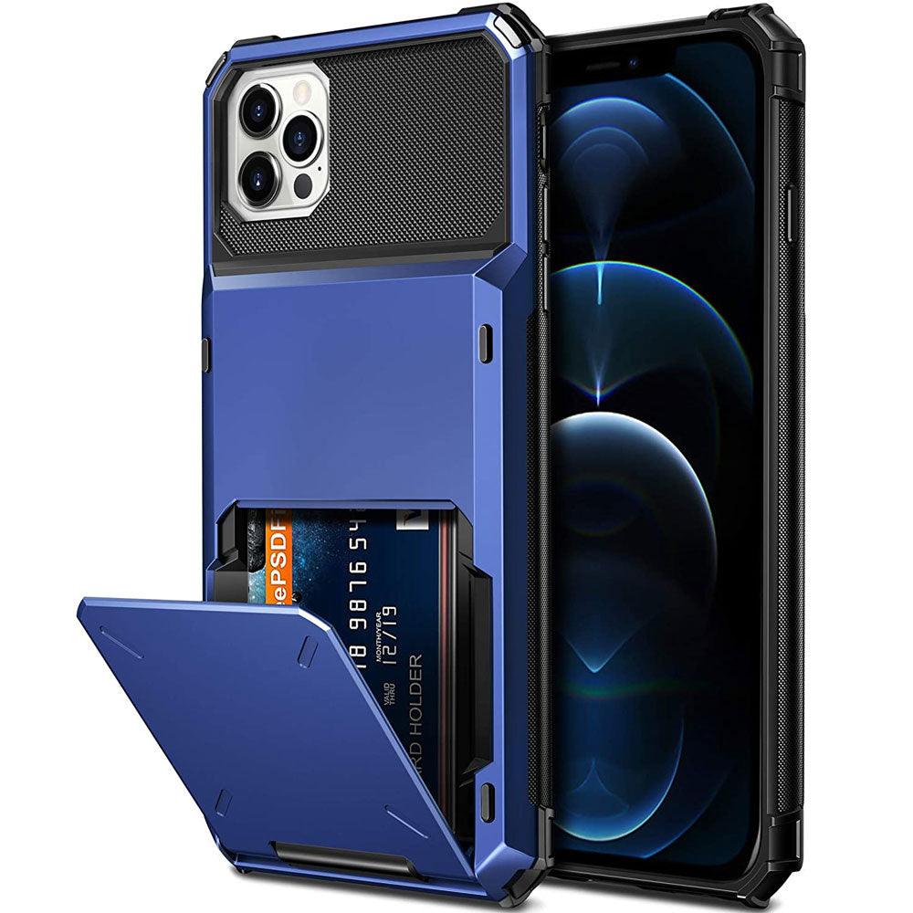 Blue Men Card Holder Hidden Pocket Phone Case Dual Layer Bumper Armor Protective Cover For iPhone 14 13 Pro Max 13 Mini 13 Pro Card Slots Wallet Case Cover Slide Armor Wallet Card Slots Holder for iPhone 13