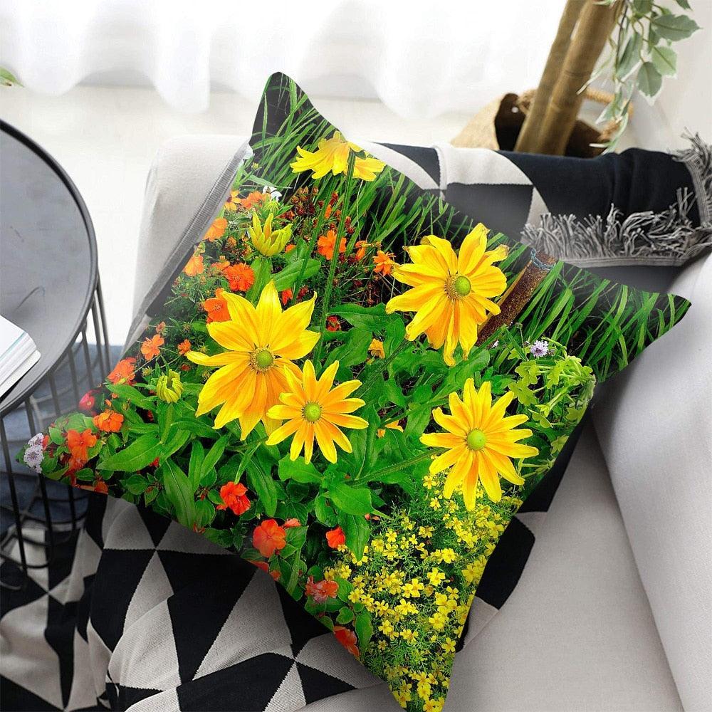 Bright Red Flower Cushion Cover Home Fashion Decoration Red Orange Pink Poppy Flowers Decorative Throw Pillow Cover Case Cushion Home Living Room Pillow Case Super Soft Short Plush Cushion Cover 45x45CM