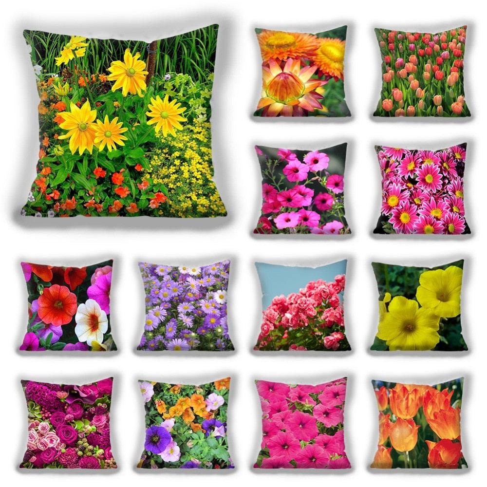 Bright Red Flower Cushion Cover Home Fashion Decoration Red Orange Pink Poppy Flowers Decorative Throw Pillow Cover Case Cushion Home Living Room Pillow Case Super Soft Short Plush Cushion Cover 45x45CM