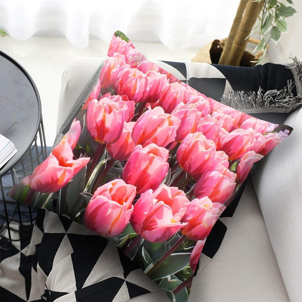 Bright Red Flower Cushion Cover Home Fashion Decoration Red Orange Pink Poppy Flowers Decorative Throw Pillow Cover Case Cushion Home Living Room Pillow Case Super Soft Short Plush Cushion Cover 45x45CM