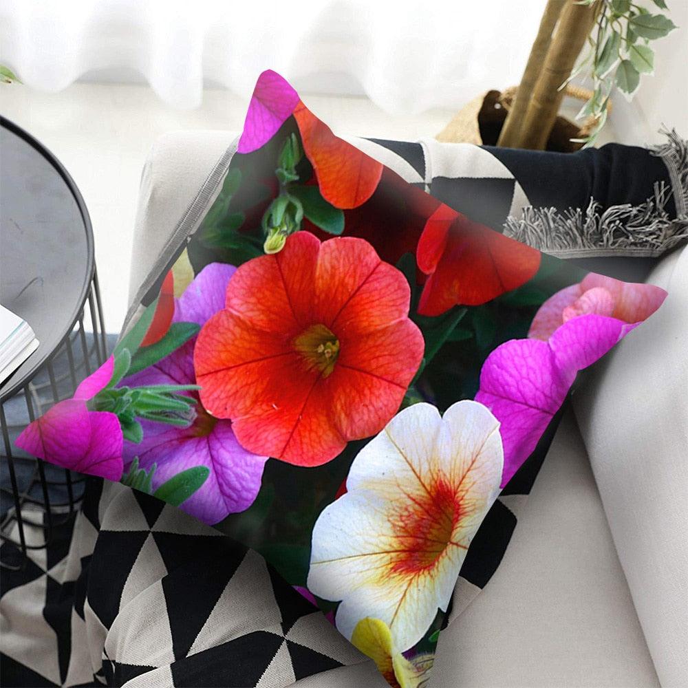 Bright Red Flower Cushion Cover Home Fashion Decoration Red Orange Pink Poppy Flowers Decorative Throw Pillow Cover Case Cushion Home Living Room Pillow Case Super Soft Short Plush Cushion Cover 45x45CM
