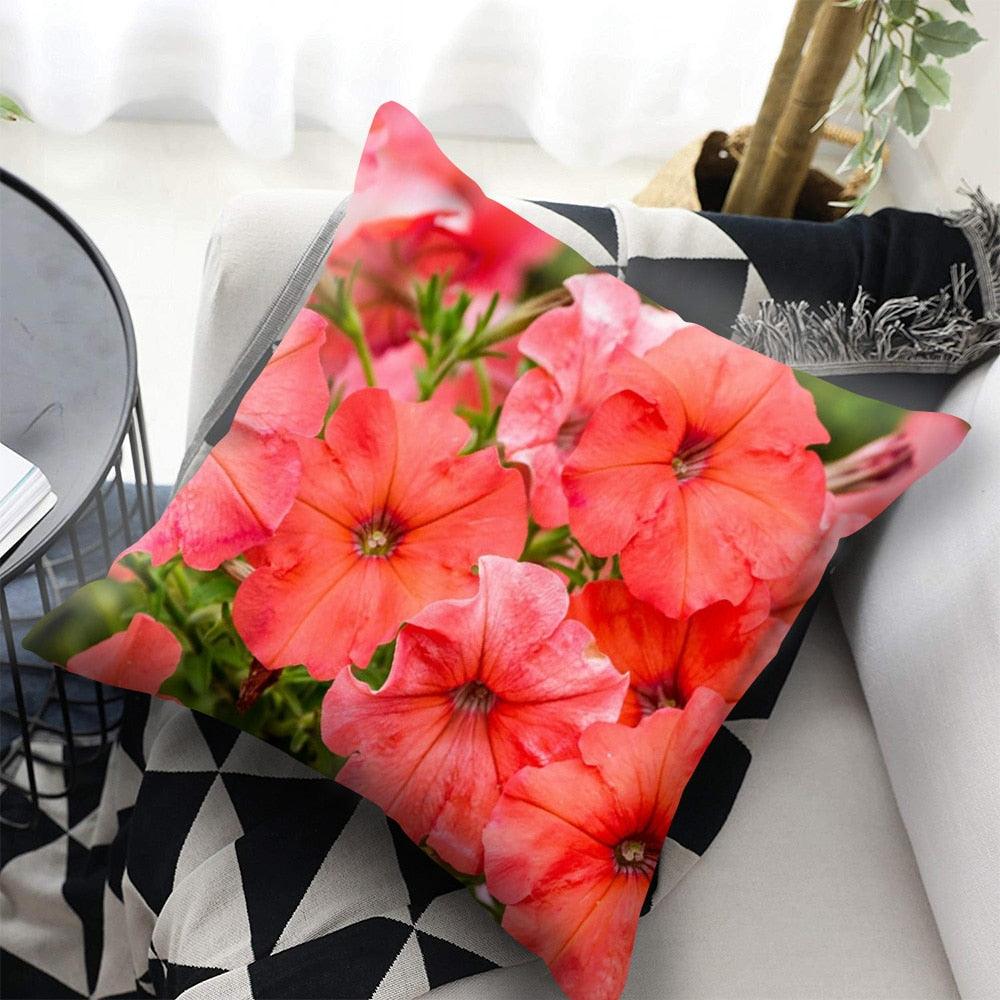 Bright Red Flower Cushion Cover Home Fashion Decoration Red Orange Pink Poppy Flowers Decorative Throw Pillow Cover Case Cushion Home Living Room Pillow Case Super Soft Short Plush Cushion Cover 45x45CM