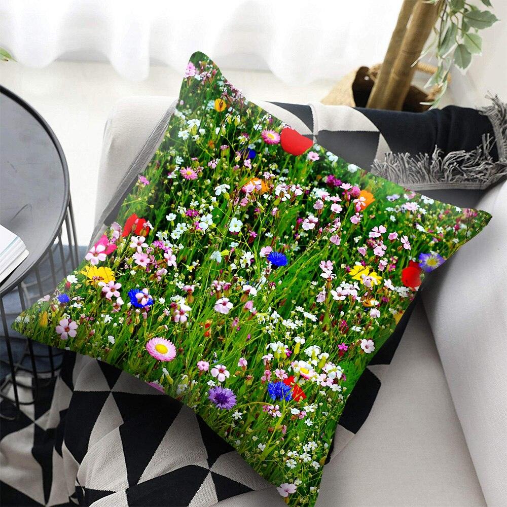 Bright Red Flower Cushion Cover Home Fashion Decoration Red Orange Pink Poppy Flowers Decorative Throw Pillow Cover Case Cushion Home Living Room Pillow Case Super Soft Short Plush Cushion Cover 45x45CM