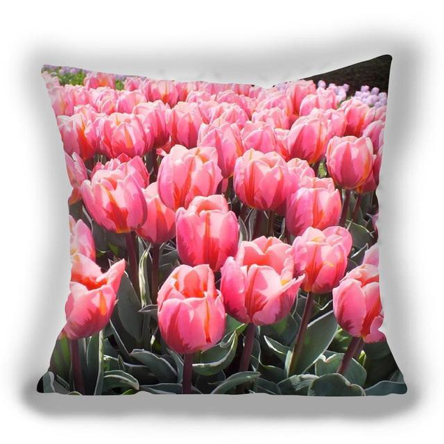 Bright Red Flower Cushion Cover Home Fashion Decoration Red Orange Pink Poppy Flowers Decorative Throw Pillow Cover Case Cushion Home Living Room Pillow Case Super Soft Short Plush Cushion Cover 45x45CM