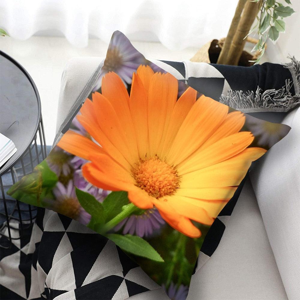 Bright Red Flower Cushion Cover Home Fashion Decoration Red Orange Pink Poppy Flowers Decorative Throw Pillow Cover Case Cushion Home Living Room Pillow Case Super Soft Short Plush Cushion Cover 45x45CM