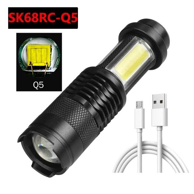 Built in battery XP-G Q5 Zoom Focus Mini led Flashlight Torch Lamp Lantern 2000 Lumen Adjustable Penlight Waterproof T6 light  Focus IP65 Water-Resistant Portable for Indoor and Outdoor Camping Hiking