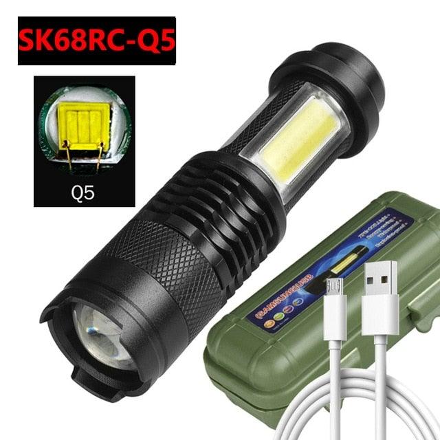 Built in battery XP-G Q5 Zoom Focus Mini led Flashlight Torch Lamp Lantern 2000 Lumen Adjustable Penlight Waterproof T6 light  Focus IP65 Water-Resistant Portable for Indoor and Outdoor Camping Hiking