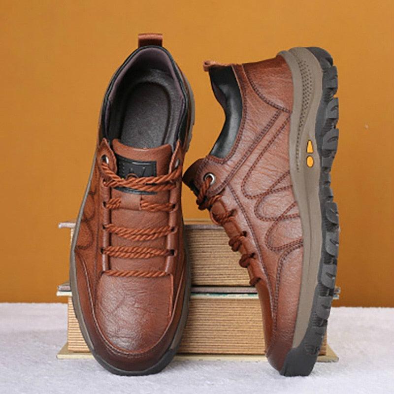 Business Black Leather Mens Casual Shoes Spring Lace-up Platform Travel Shoes Wear-Resistant Shoes Elegant Style Men's Shoes Flat Round Toe Fashion Dress Shoes For Men