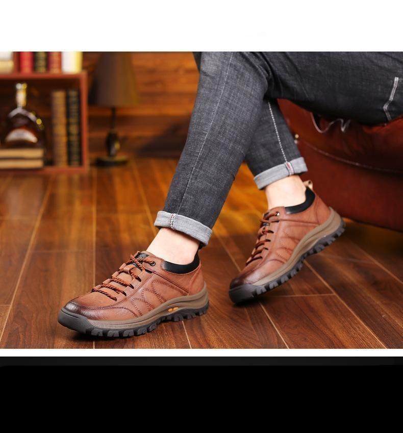 Business Black Leather Mens Casual Shoes Spring Lace-up Platform Travel Shoes Wear-Resistant Shoes Elegant Style Men's Shoes Flat Round Toe Fashion Dress Shoes For Men